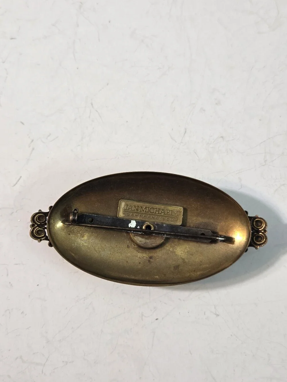 vtg jan michaels san fransisco copper onyx cabochon oval brooch pin art nouveau